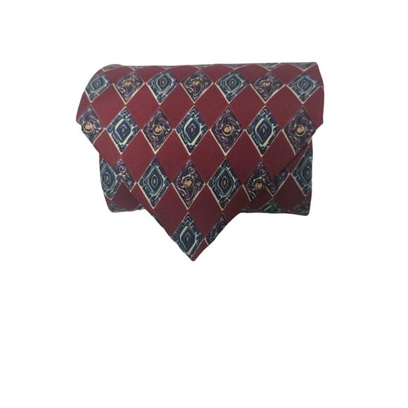 Christian Dior Mens red and blue harlequin patterned dress tie - Picture 1 of 3
